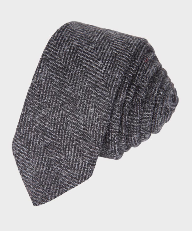 Boys Herringbone Tweed Tie and Hanky Set - Charcoal Grey