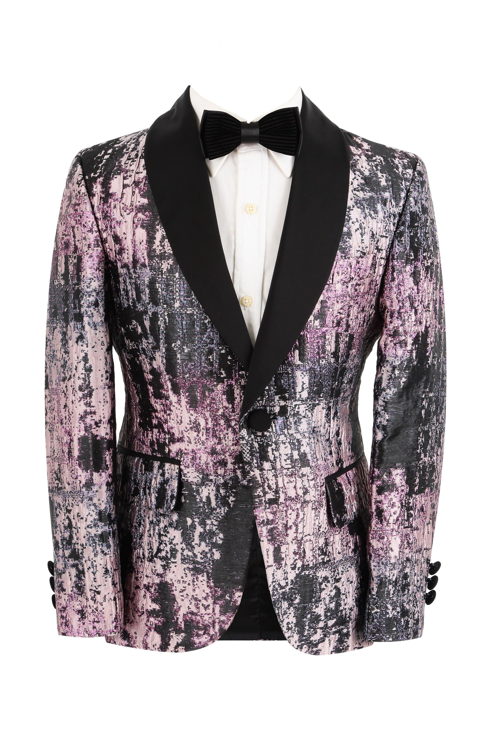 Boys Shimmery Patterned Tuxedo Suit - Black - Pink