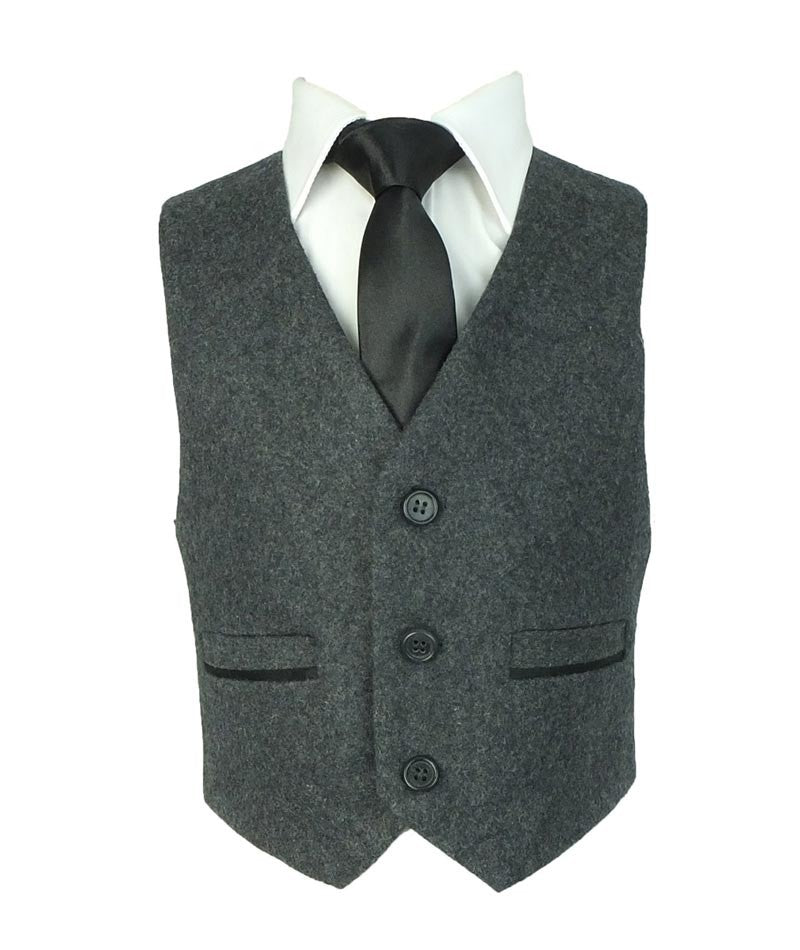 Boys Wool Effect Tweed Suit - Charcoal Grey