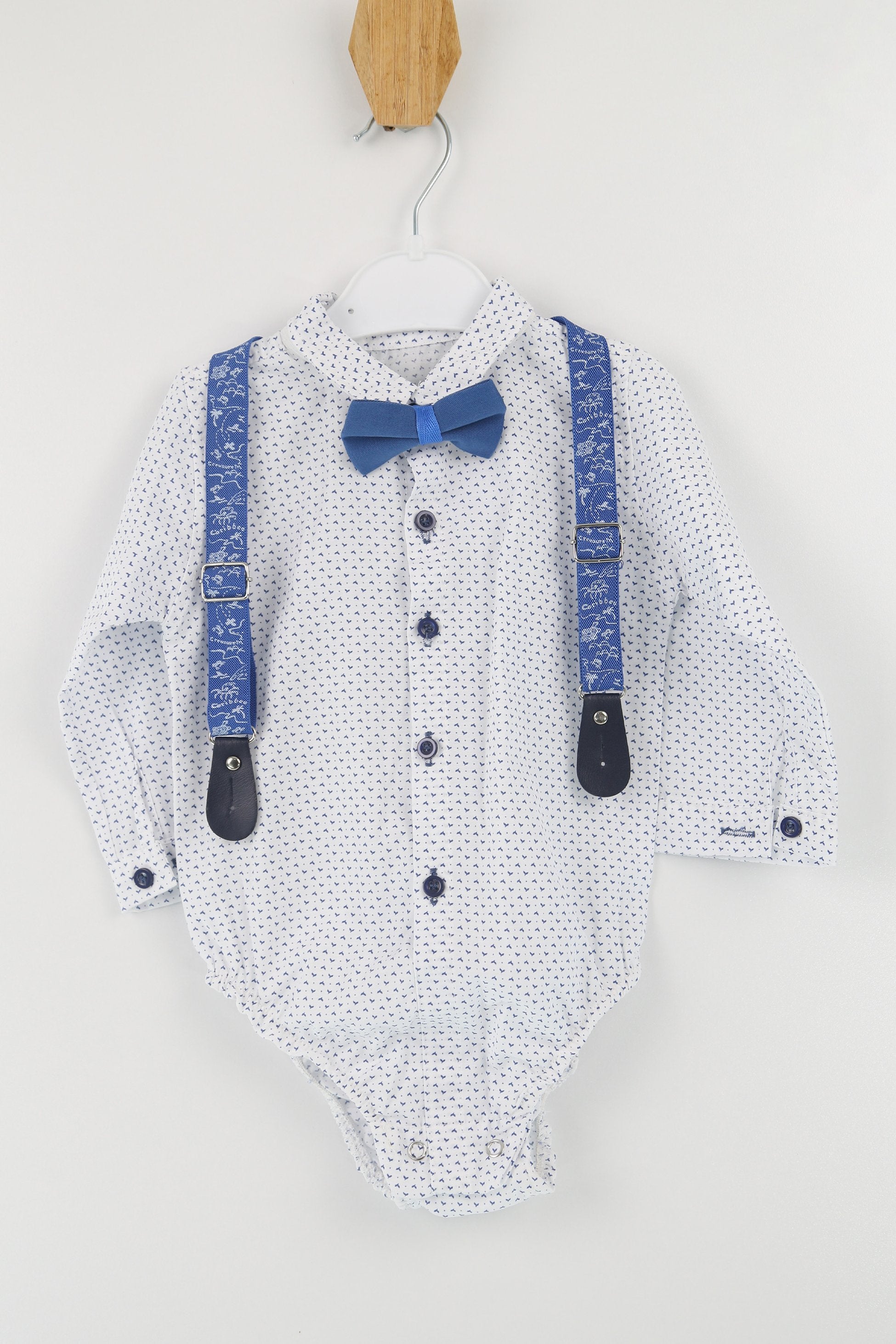 Baby Boys Gentleman Outfit - 4 PC Suspenders Pant Suit Set - BIRD - Blue