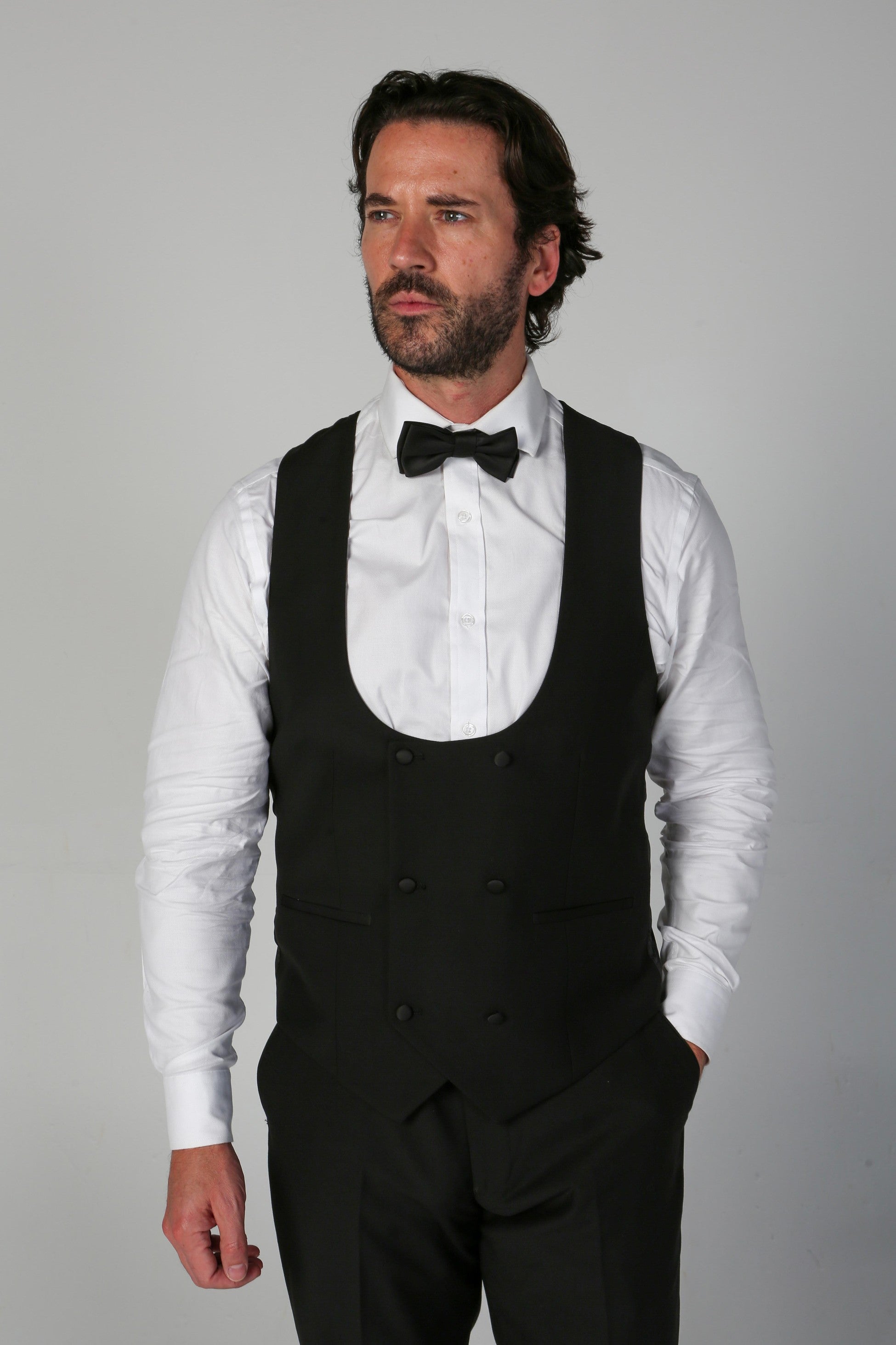 Men's Black Double-breasted Tuxedo Suit Waistcoat - FORD - Black