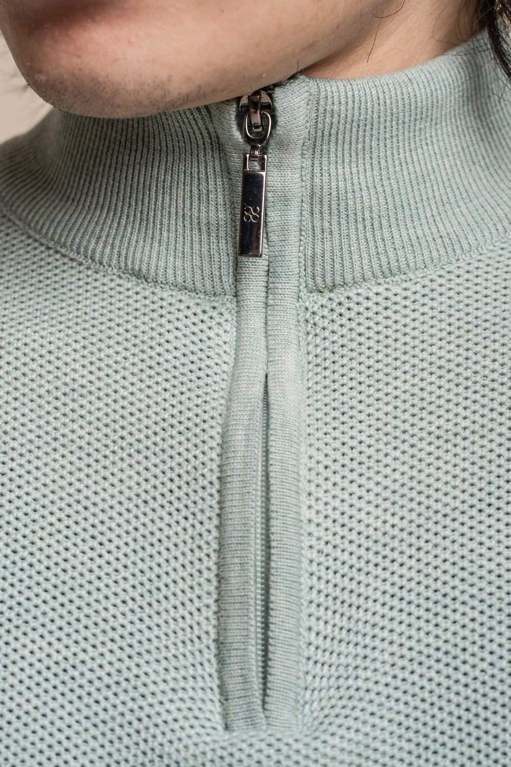 Men's Half Zip Knit Cotton Pullover - KYLE - Almond Green