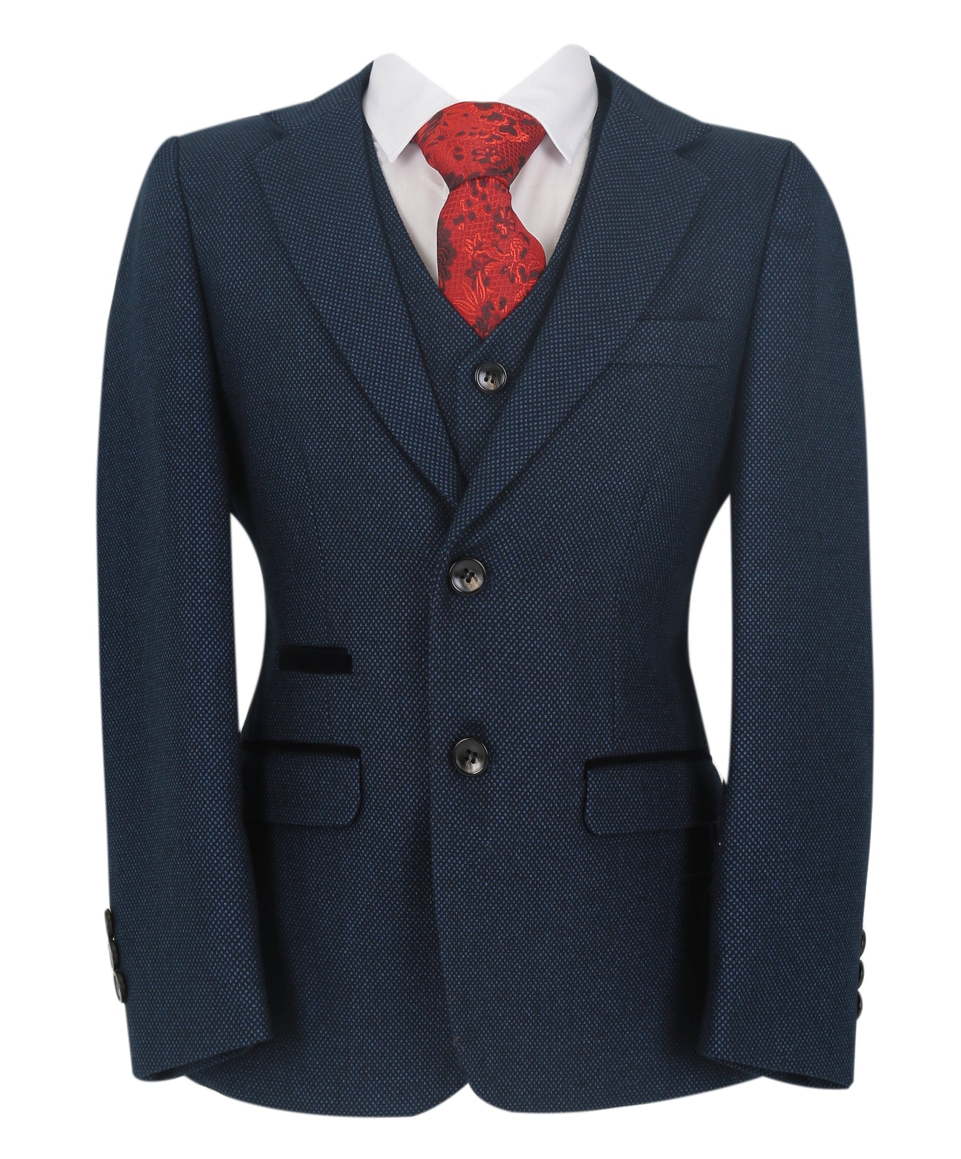 Boys Textured Formal Navy Suit - ARTHUR - Navy Blue