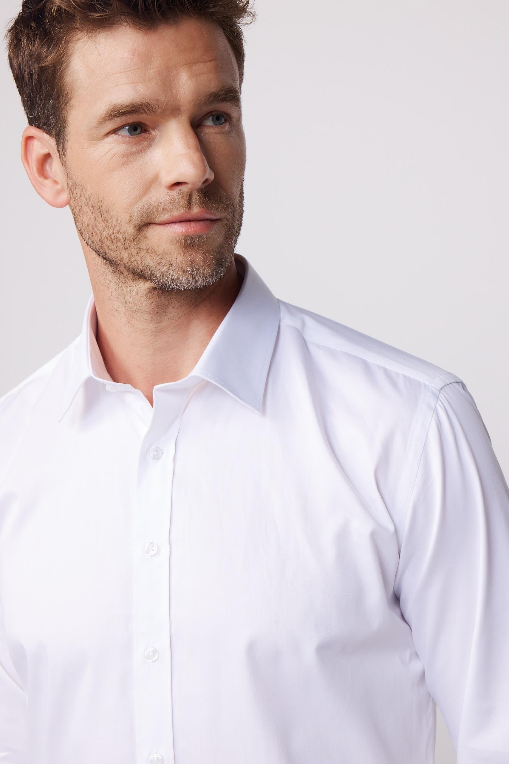 Men's Slim Fit Cotton Satin White Dress Shirt - White