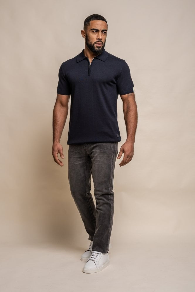 Men's Short Sleeve Cotton Polo Shirt - Dino - Navy Blue