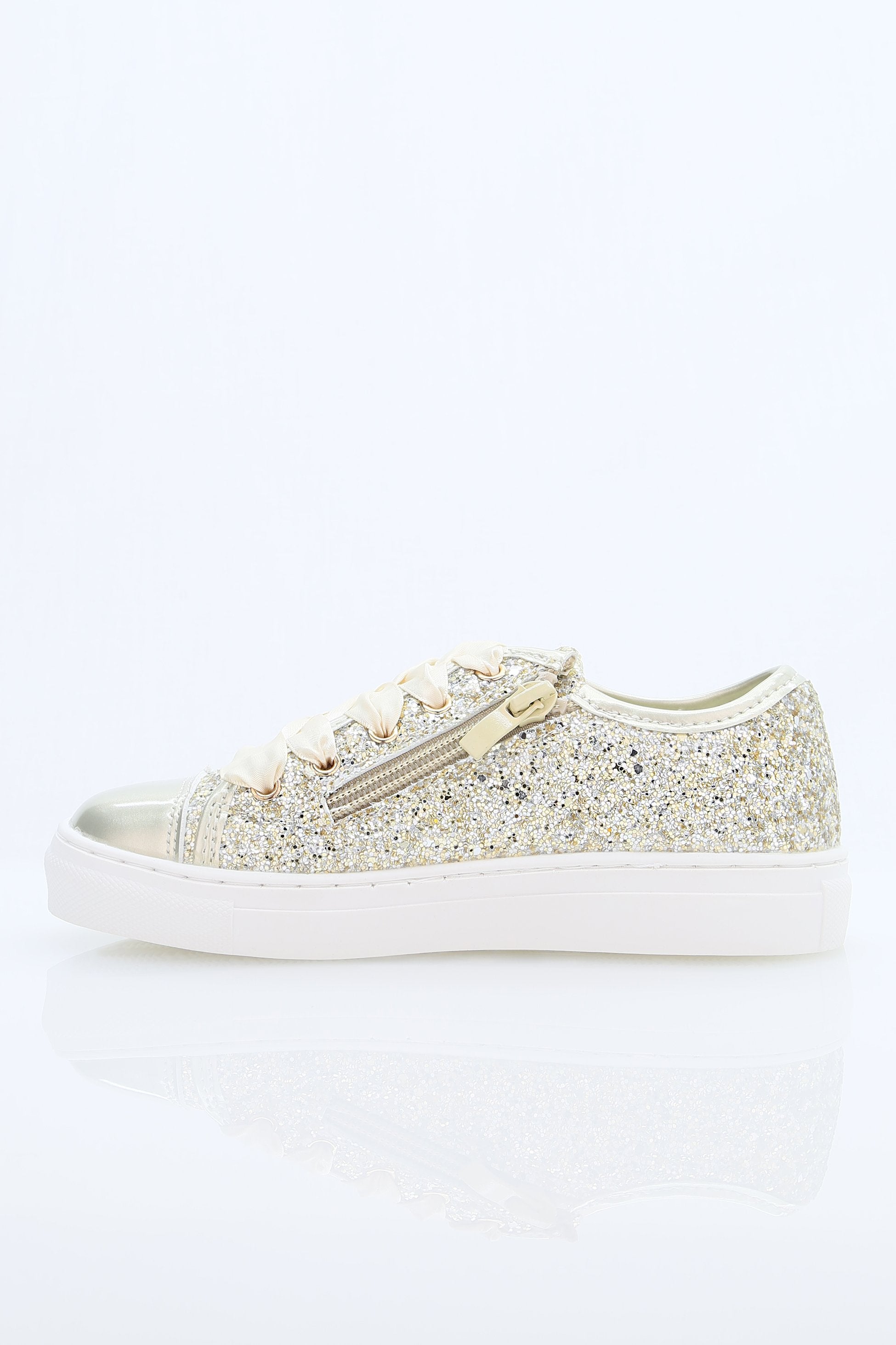 Girls' Glitter Sneakers with Satin Ribbon Laces – TRINITY - Gold