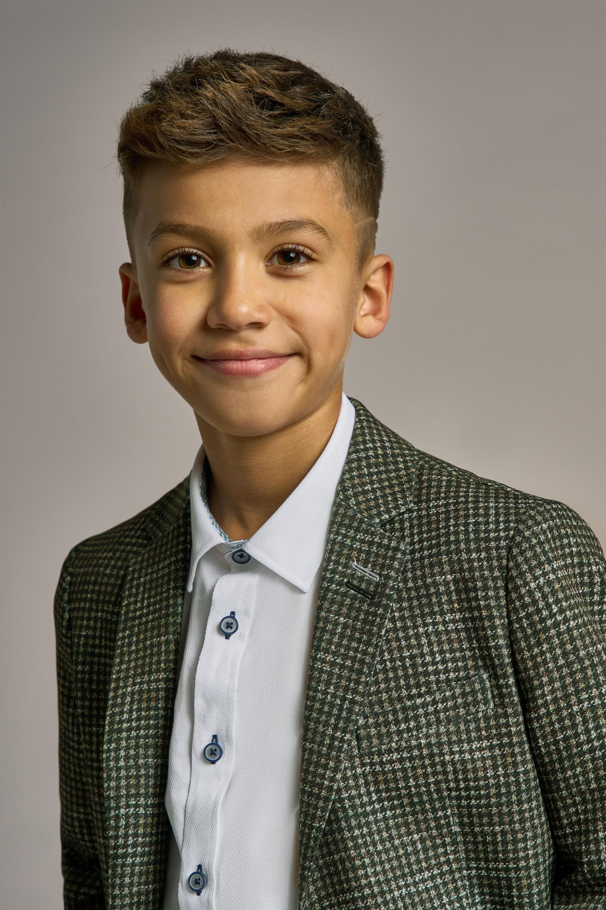 Boys Tweed Houndstooth Forest Green Blazer - RIVA - Green