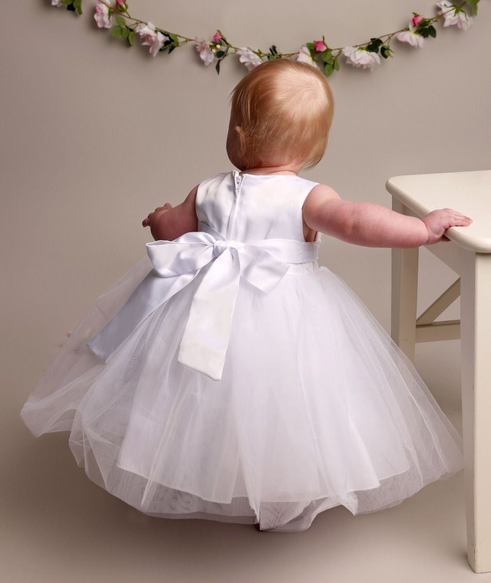 Baby Girls Pleated Bodice Christening Dress - CINDY - White