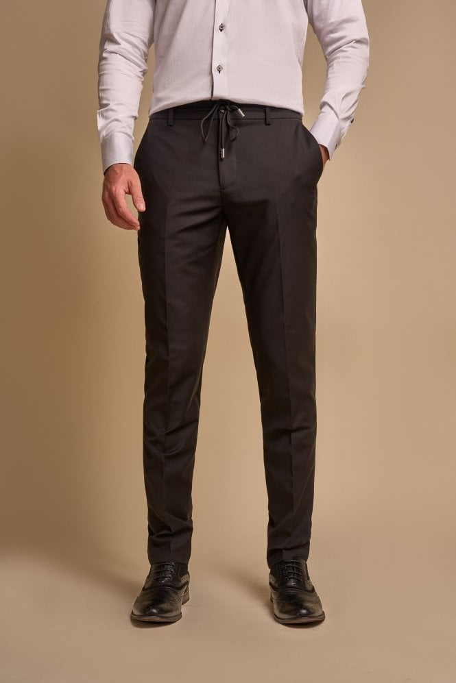 Men's Slim Fit Bi-Stretch Wool Blend Trousers - AMADEUS - Black