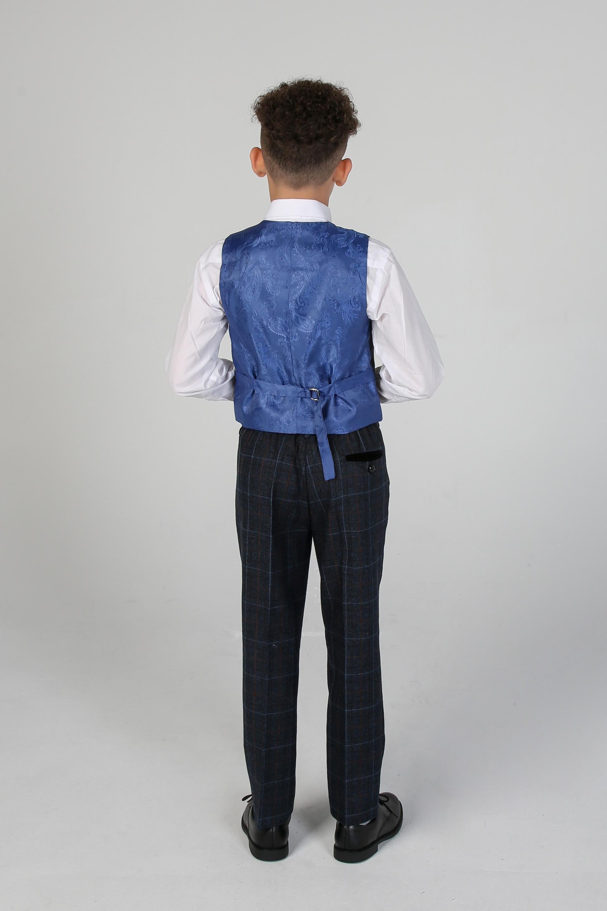 Boys Windowpane Tailored Fit Suit- HARVEY - Navy Blue