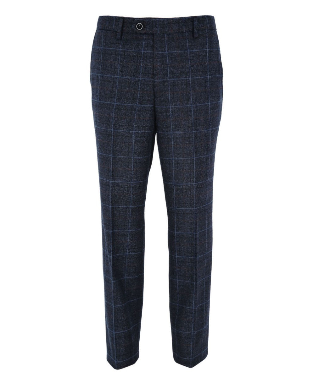 Men's Tailored Fit Retro Check Trousers - ANTHONY NAVY - Navy Blue