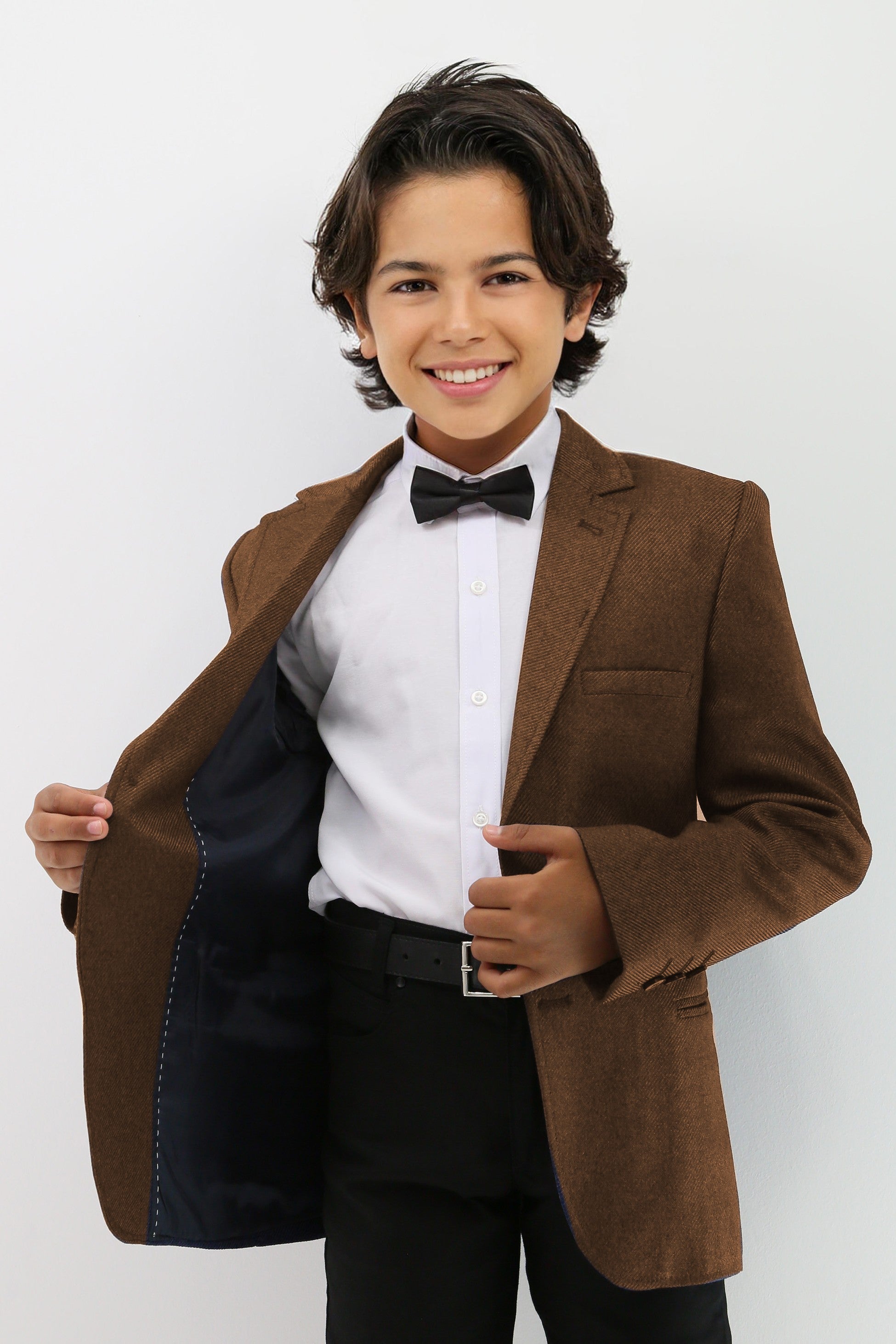 Boys Formal Textured Blazer Jacket - Tan