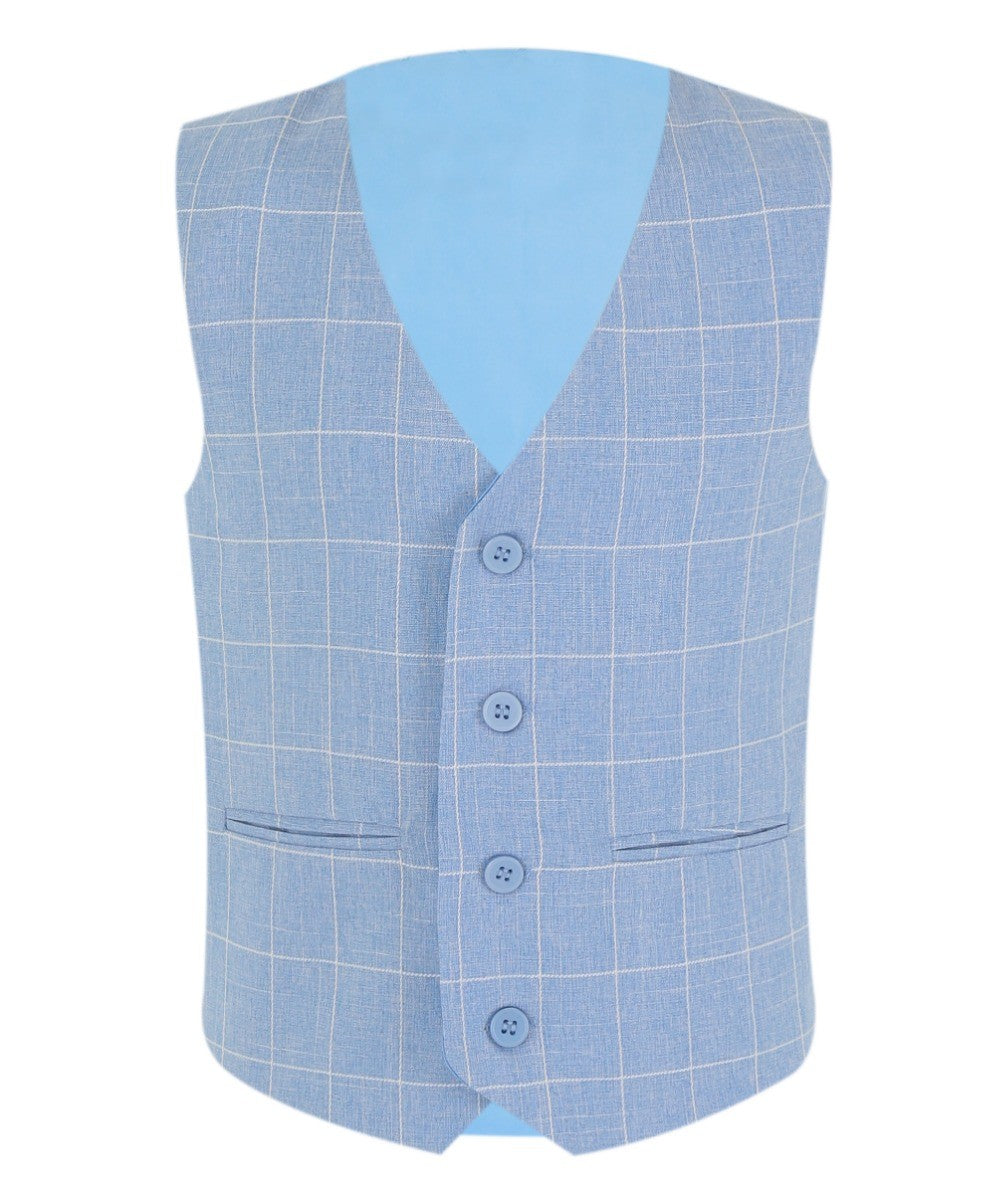 Boys Windowpane Check Blue Waistcoat Set - E-SAM - Blue