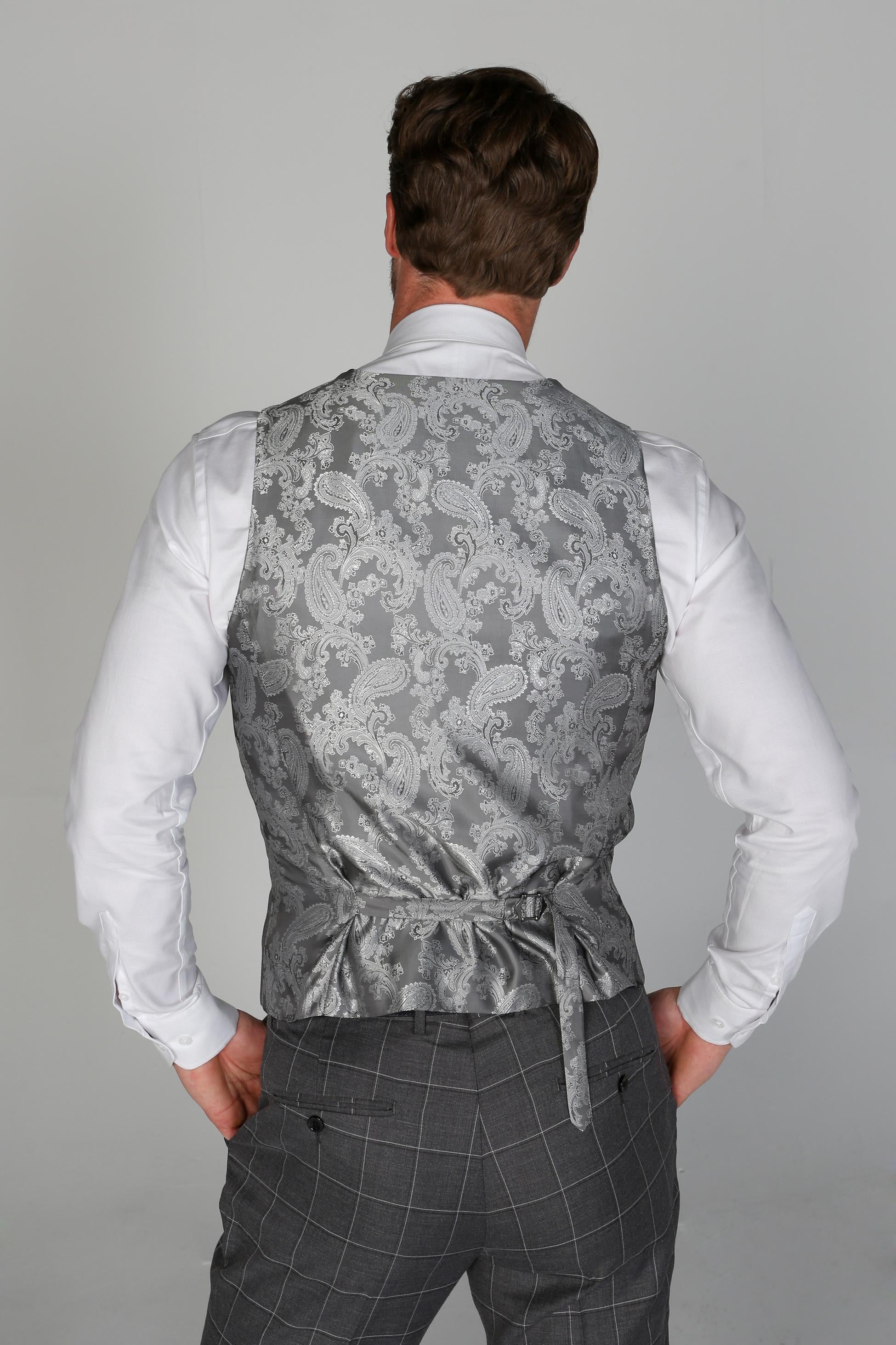 Men's Windowpane Check Tailored Fit Waistcoat - HOBBS - Grey