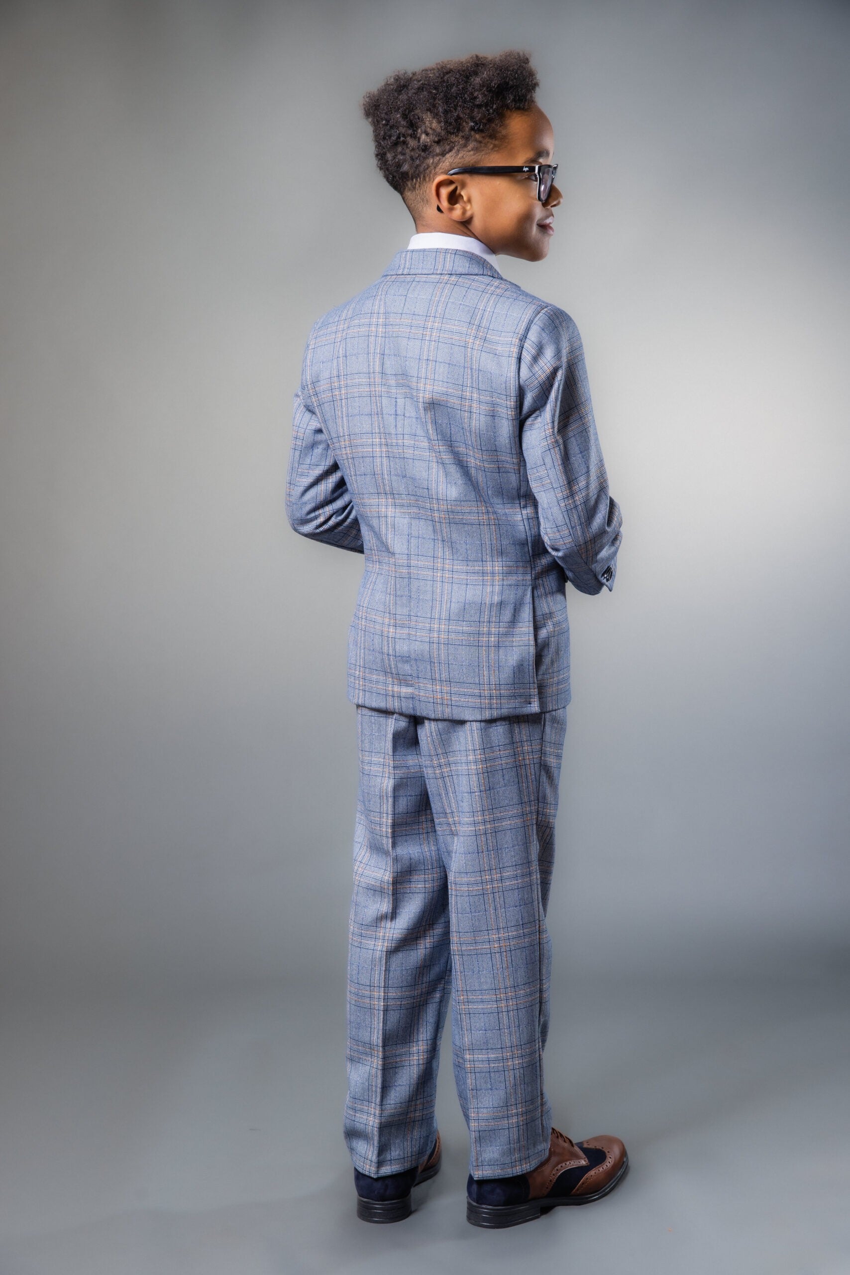 Boys Windowpane Check Slim Fit Suit - LEVI Blue