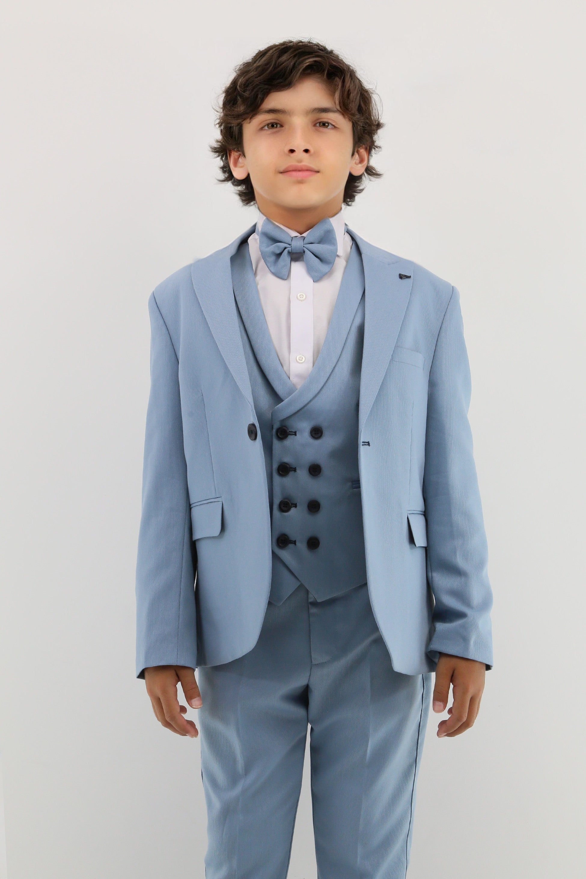 Boys Suit with Double Breasted Waistcoat 6 PC Set - Light Blue