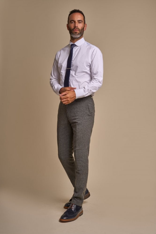 Men's Herringbone Tweed Slim Fit Formal Suit - MARTEZ - Charcoal Grey