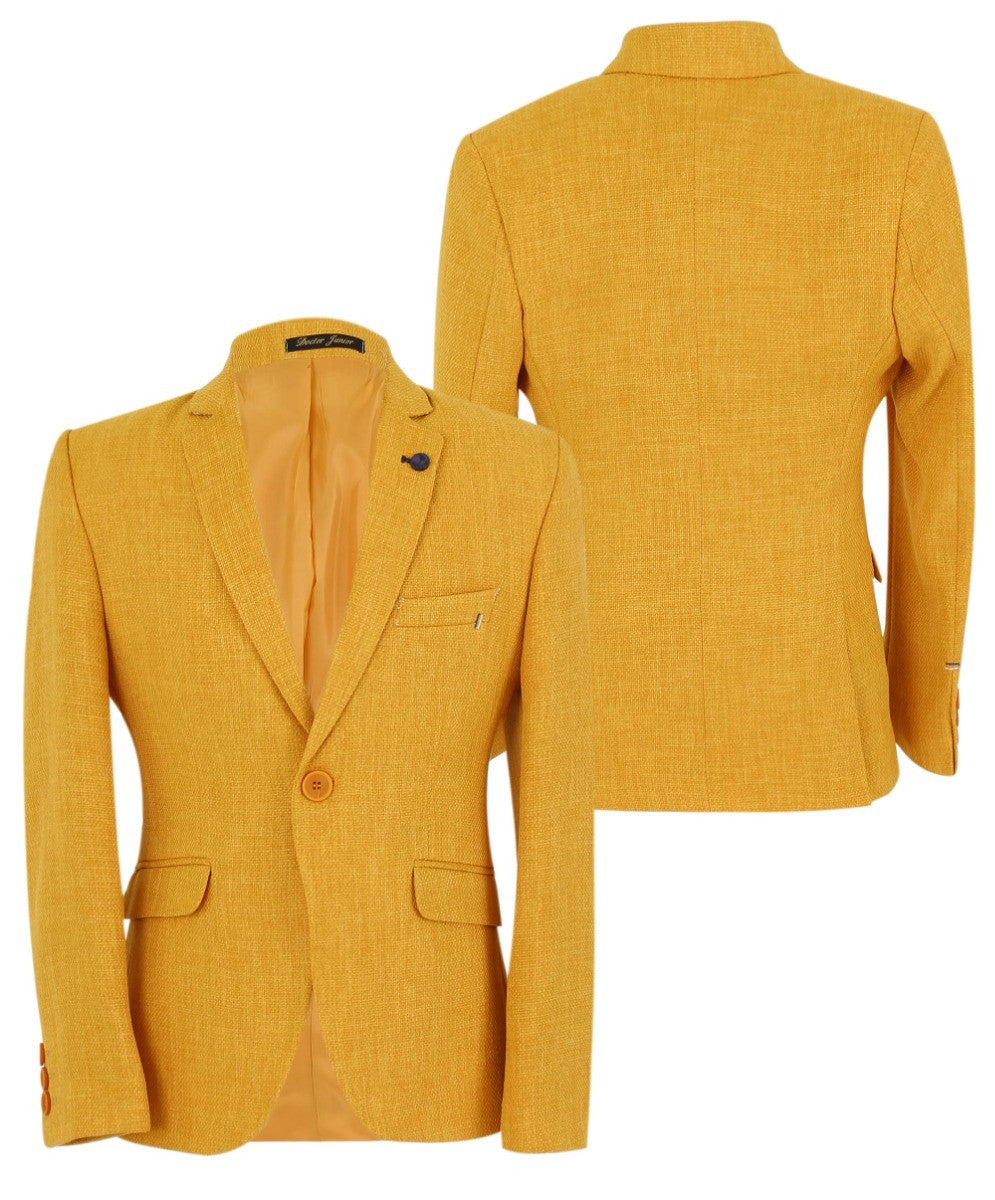 Boys Single Breasted Textured Slim Fit Blazer - VARDY - Mustard Yellow