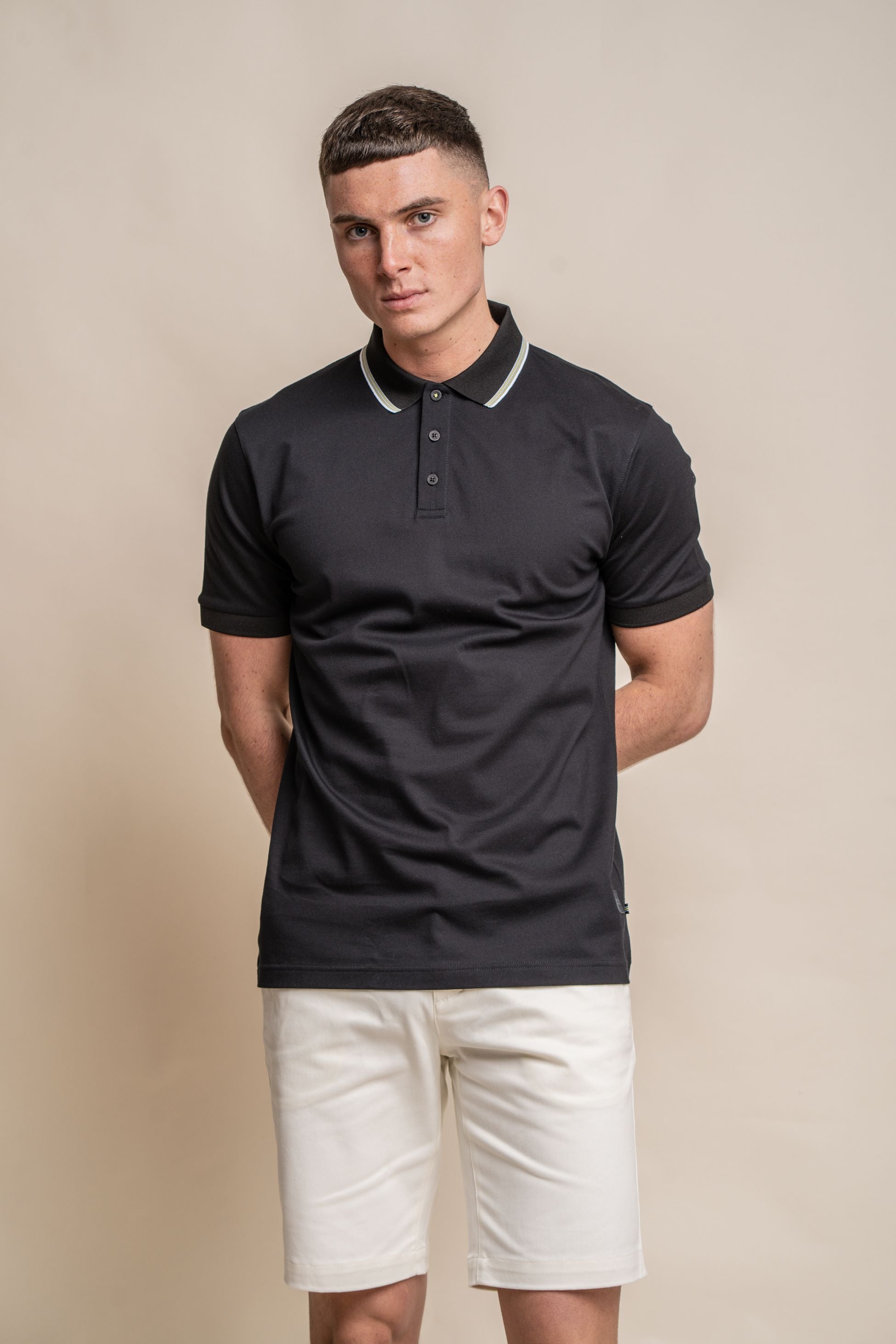 Men's Slim Fit Cotton Polo T-Shirt- FINLAY - Black