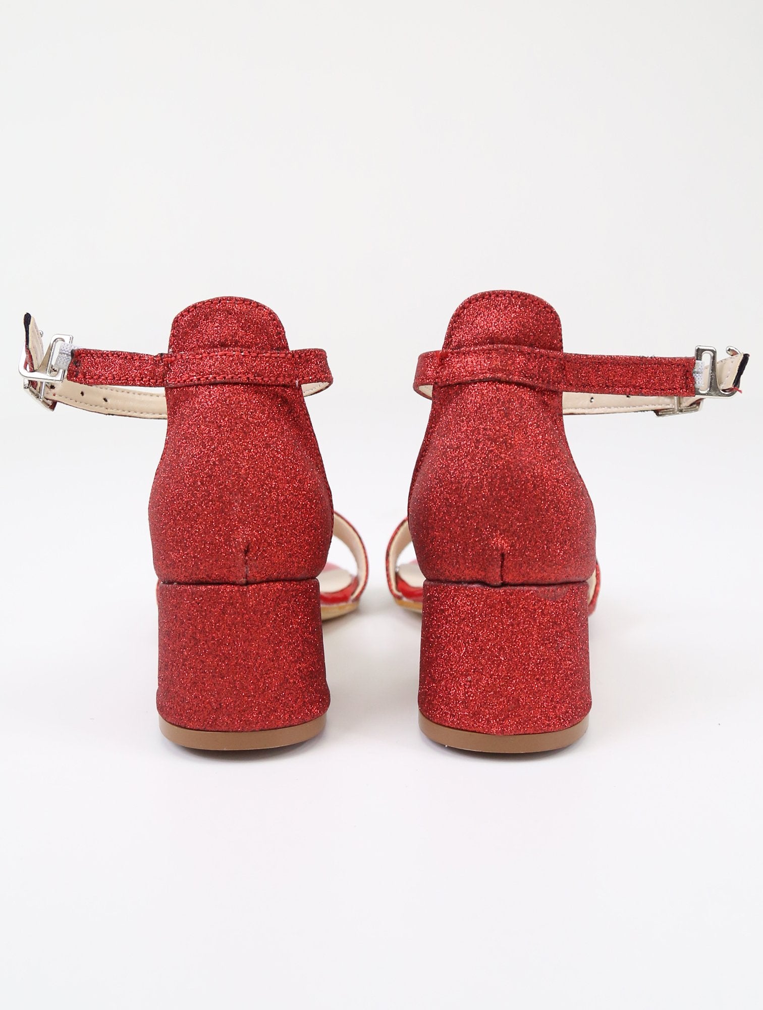 Girls Ankle-Strap Block Heel Sandals - SPARKLE - Red