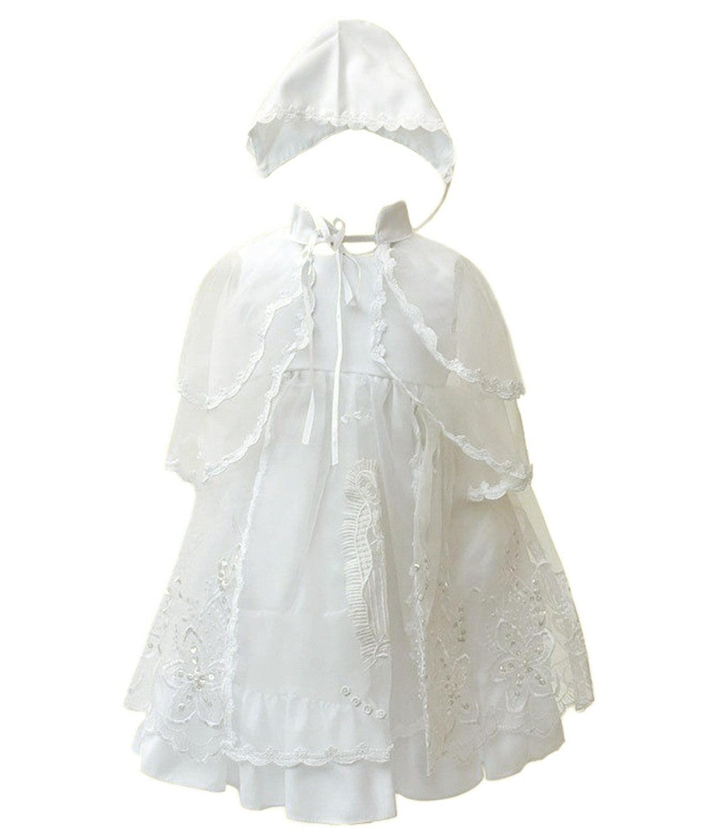 Baby Girls Gown & Bonnet Embroidered Christening Baptism Dress - Ivory