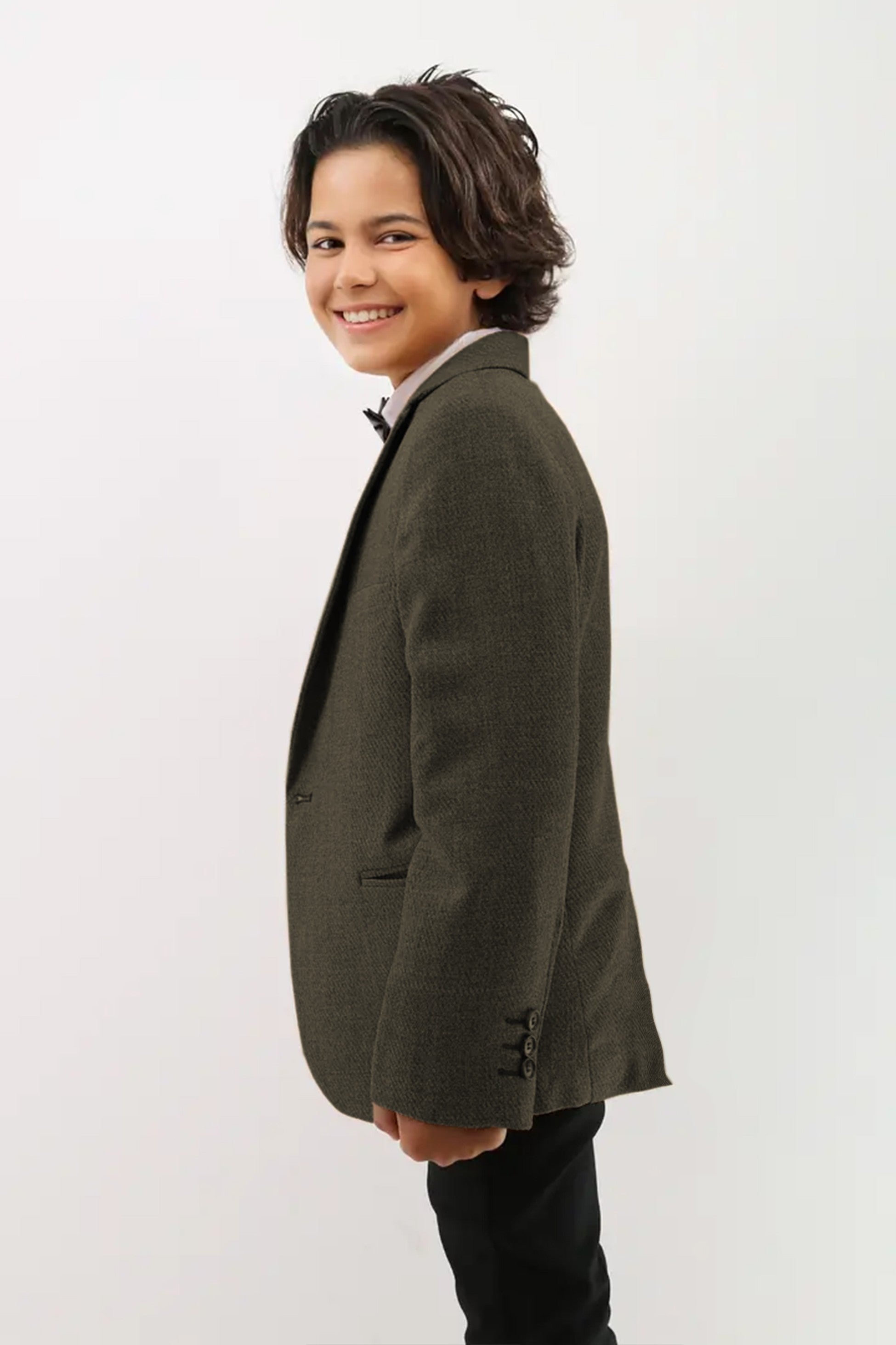 Boys Formal Textured Tweed Blazer - Khaki Green