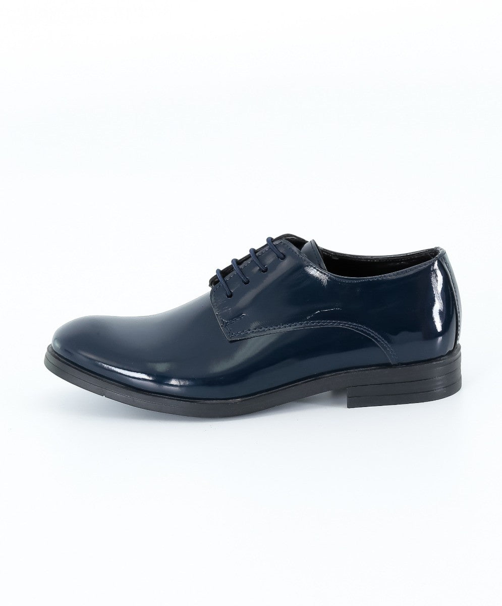 Boys Derby Patent Lace Up Formal Shoes - Navy Blue