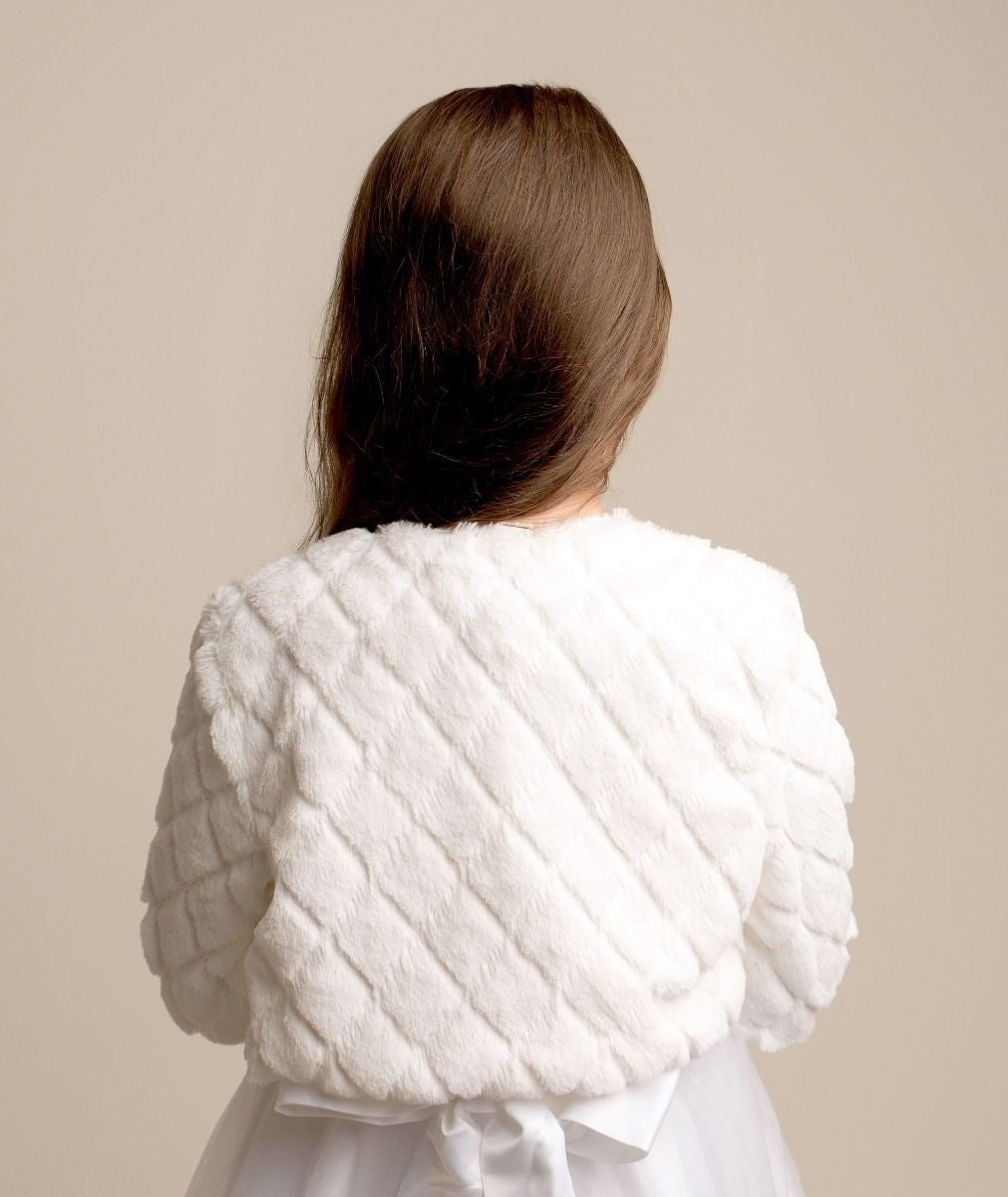 Baby & Girls Quilted Ivory Fur Bolero Jacket - B307A - Ivory