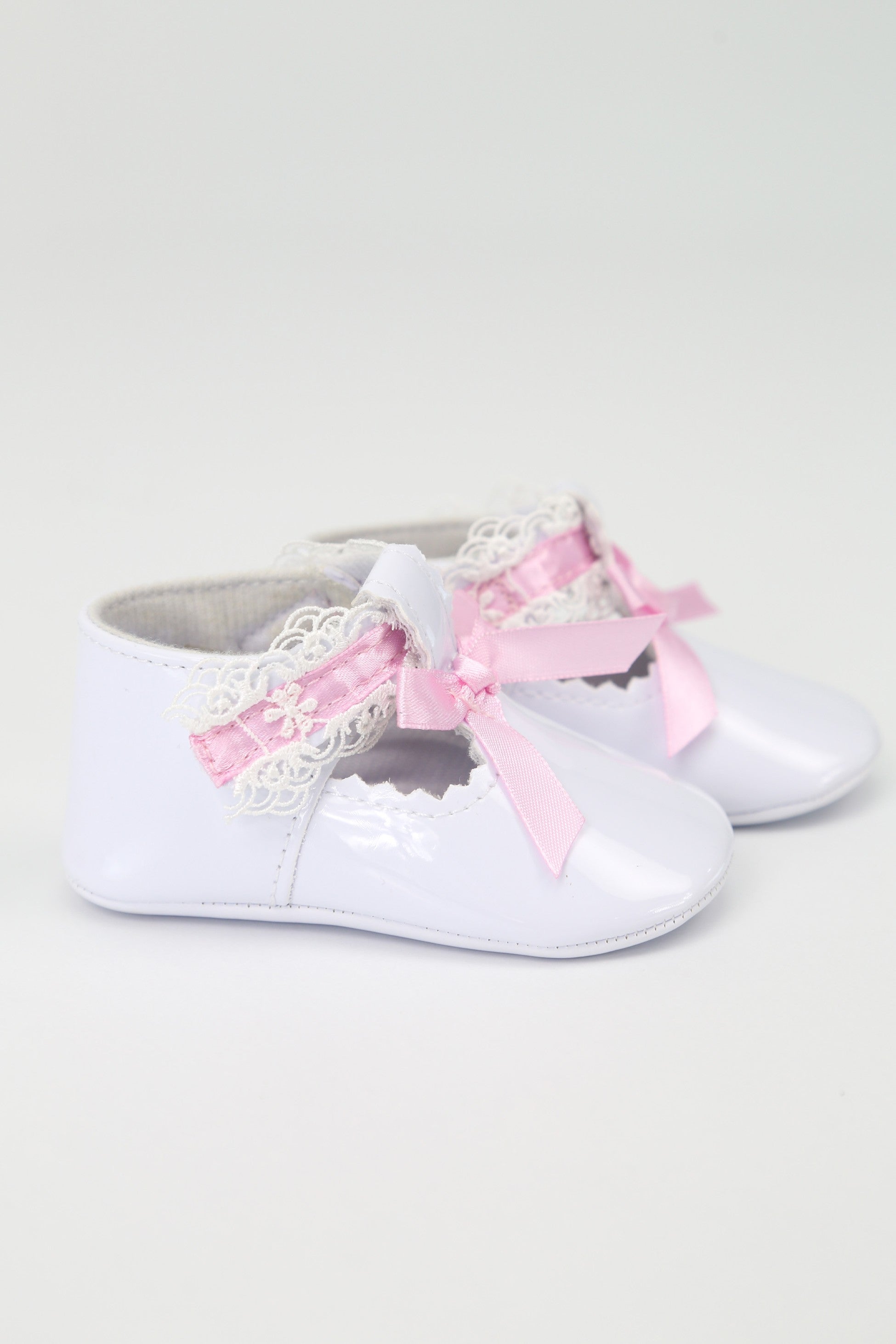 Baby Girls Patent Christening Shoes with Lace Details - VALENTINA - White