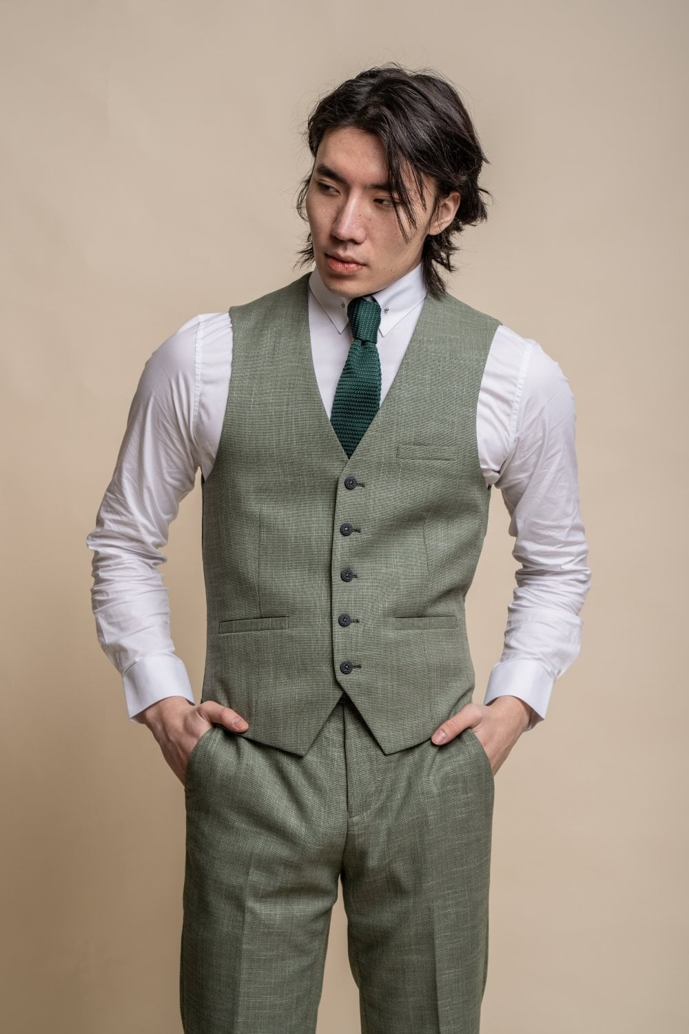 Men's Slim Fit Formal Waistcoat- MIAMI - Sage Green