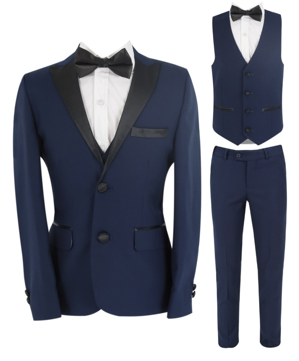 Boys Sheen Lapel Tuxedo Dinner Suit - Navy Blue