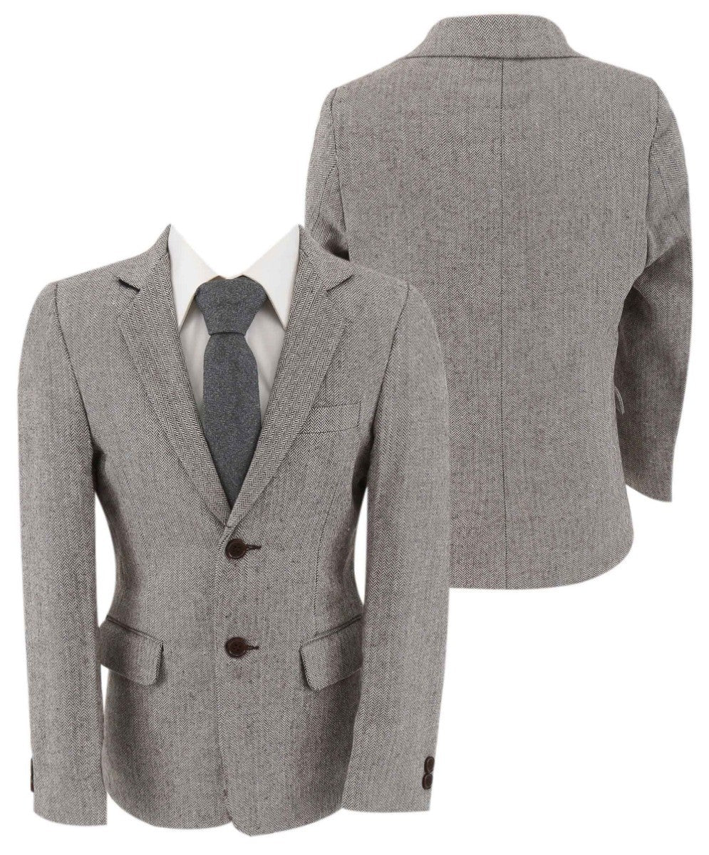 Boys Herringbone Tweed Formal Blazer - Light Grey