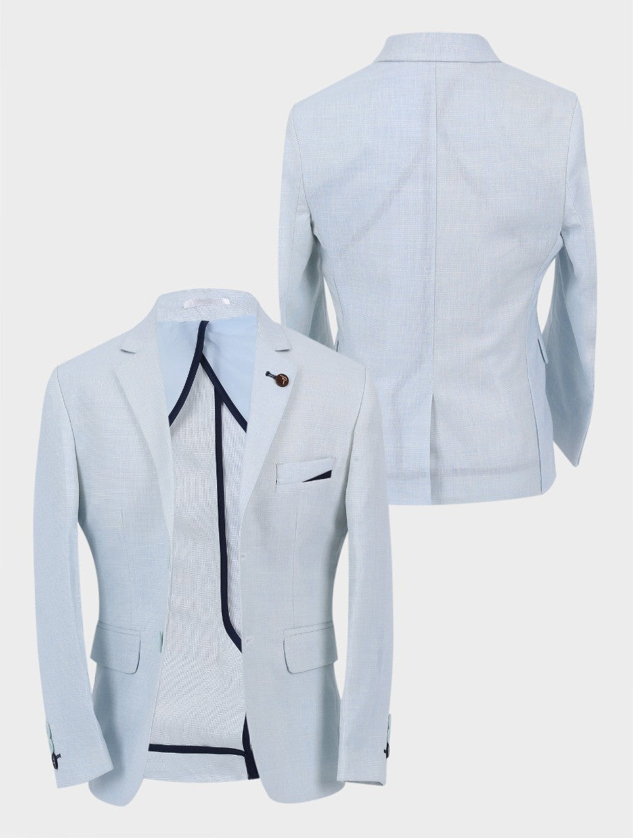 Boys Tailored Fit Linen Ice Blue Blazer - Ice Blue