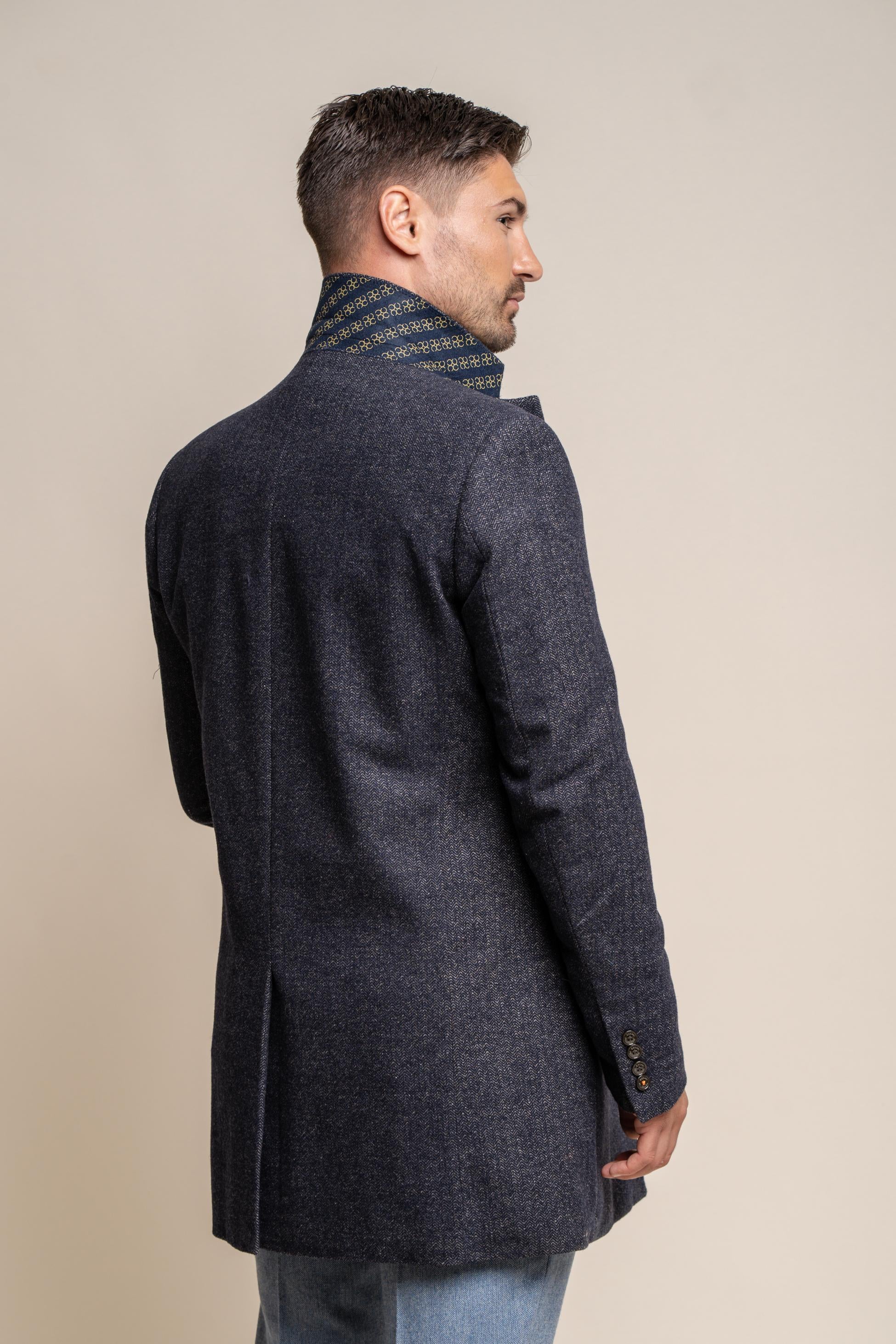 Men's Wool Midi Coat - ROMAN - Azure Blue