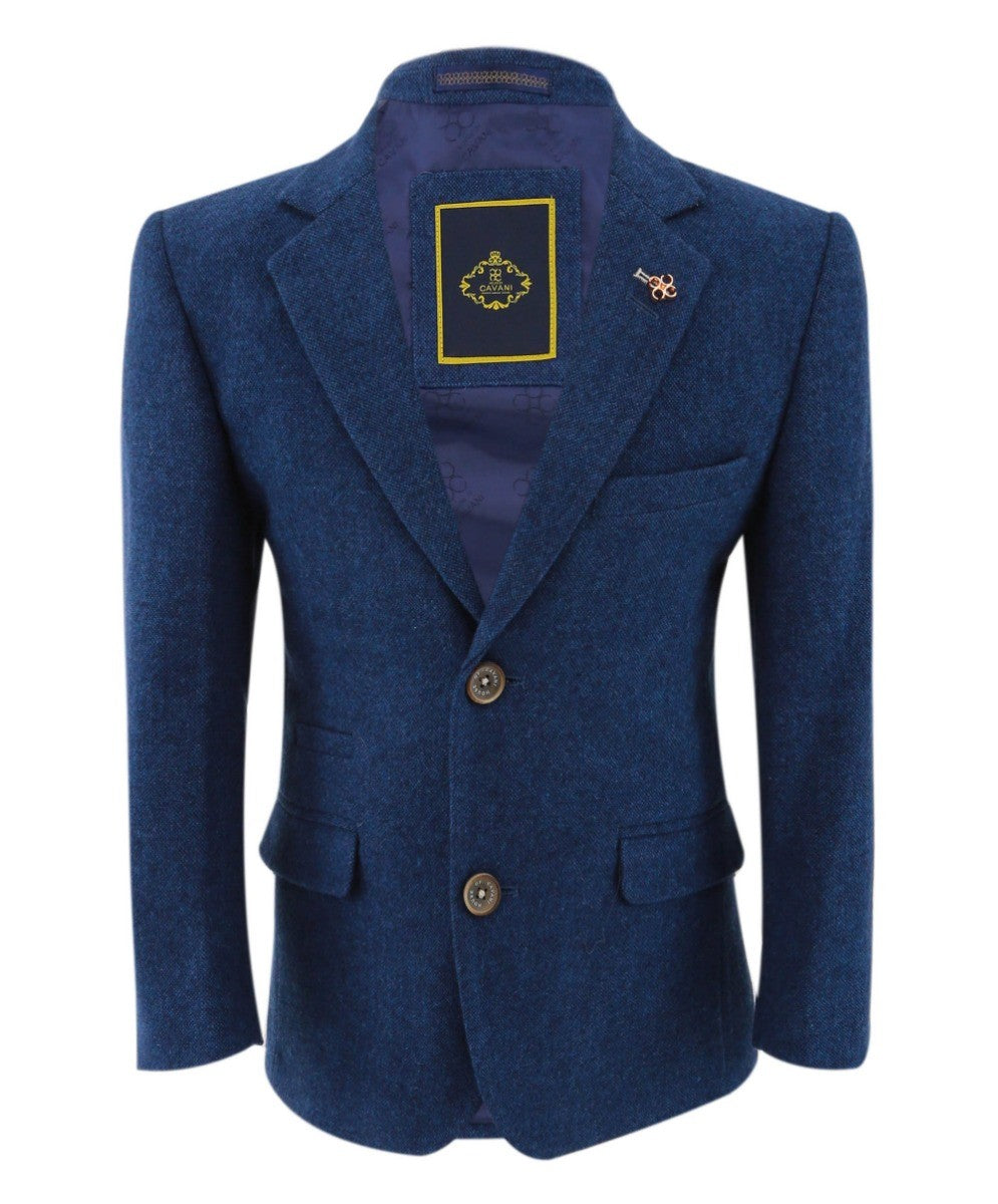 Boys Tweed Wool Blend Slim Fit Blue Suit - ORSON - Blue