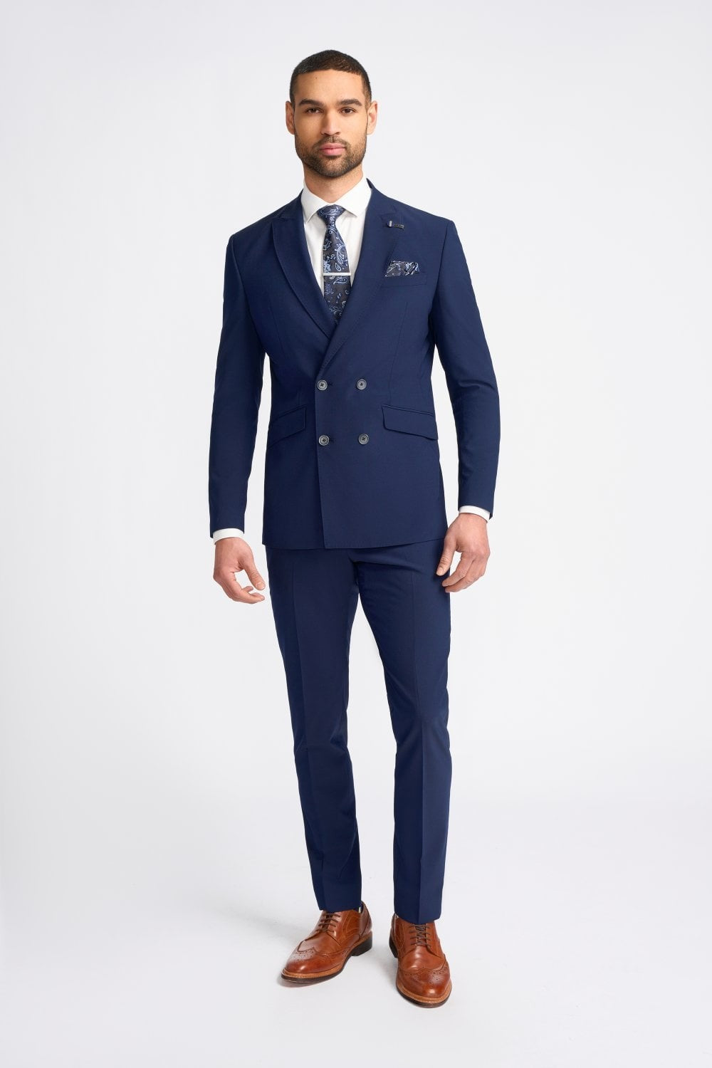 Men’s Wool Mix Double Breasted Slim Fit Suit – VICTORIOUS - Navy Blue