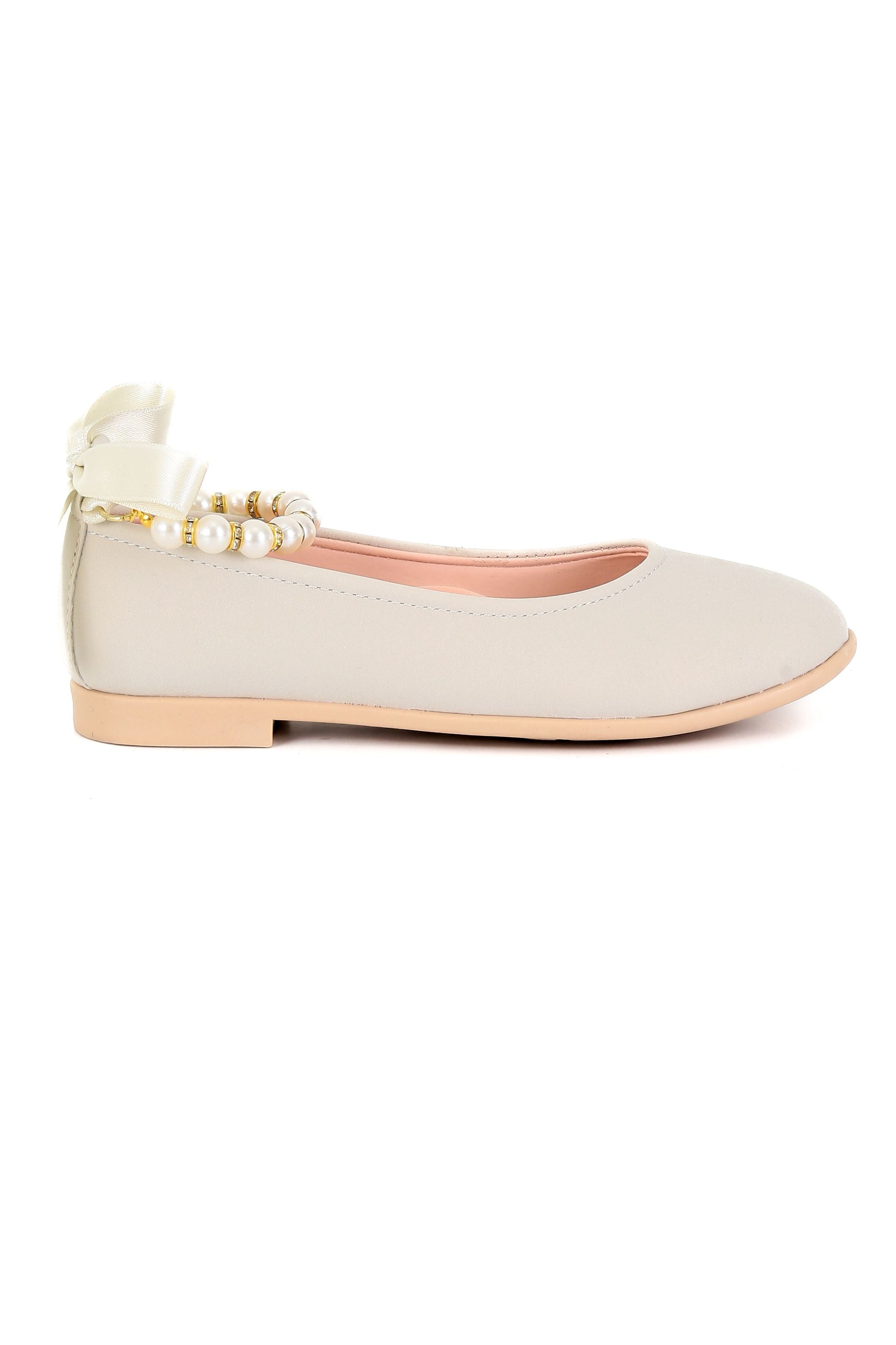 Girls Pearls Flat Mary Jane Shoes - ISABEL - Beige