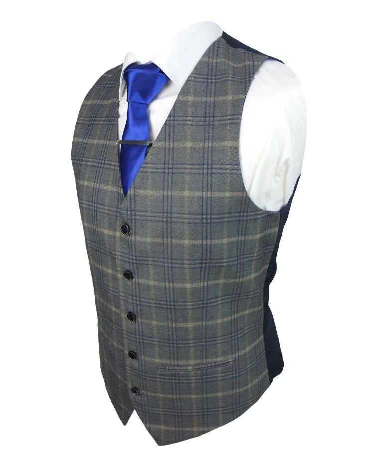 Men's Tailored Fit Retro Check Suit - KENNETH - Grey - Gold