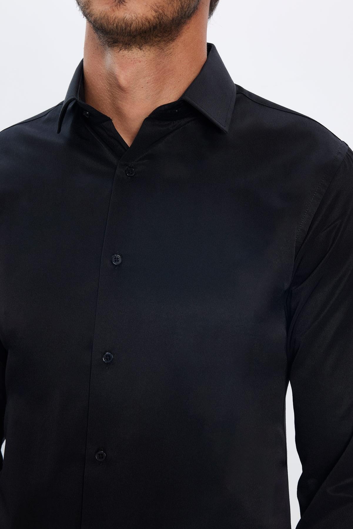 Men's Slim Fit Button-Down Cotton Blend Dress Shirt - Dimi Dotti - Black