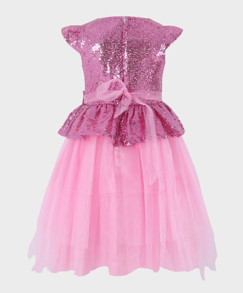 Girls Sequin and Tulle Puffy Dress - Pink