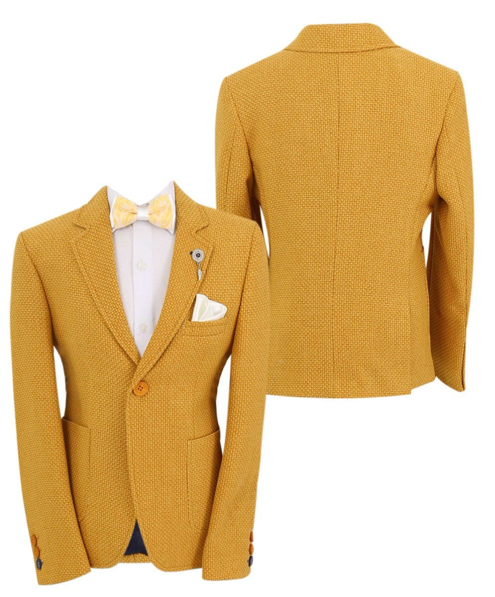 Boys Single Breasted Slim Fit Formal Blazer - GERRARD - Mustard