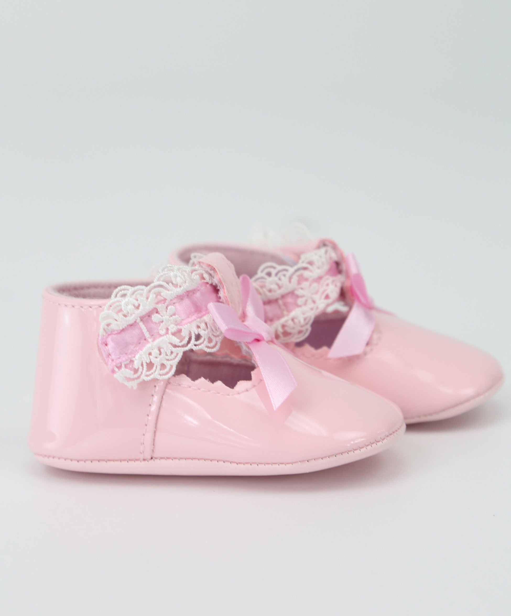 Baby Girls Patent Christening Shoes with Lace Details - VALENTINA - Pink