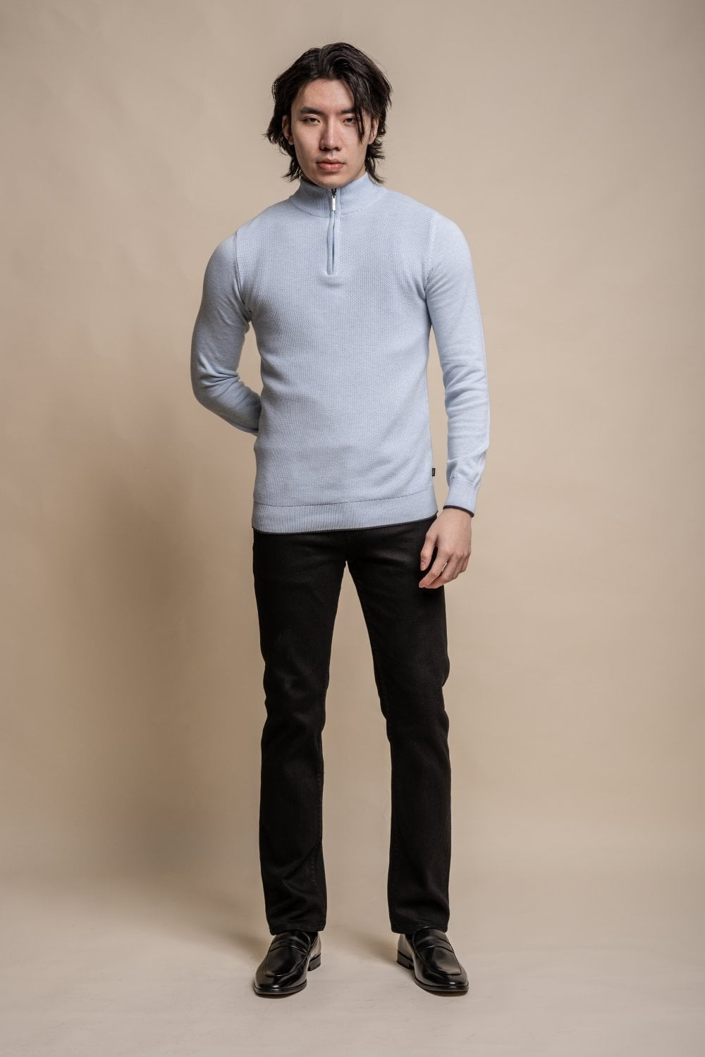 Men's Half Zip Knit Cotton Pullover - KYLE - Blue Marlin