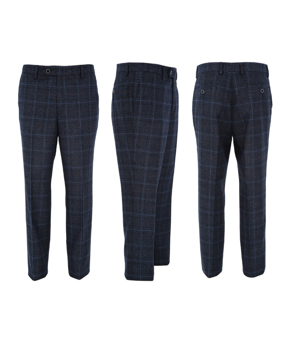 Men's Tailored Fit Retro Check Trousers - ANTHONY NAVY - Navy Blue