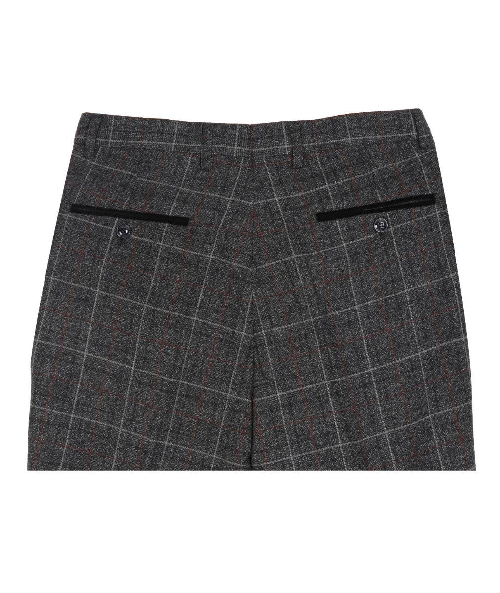 Men's Check Plaid Formal Trousers - HARVEY - Charcoal Grey