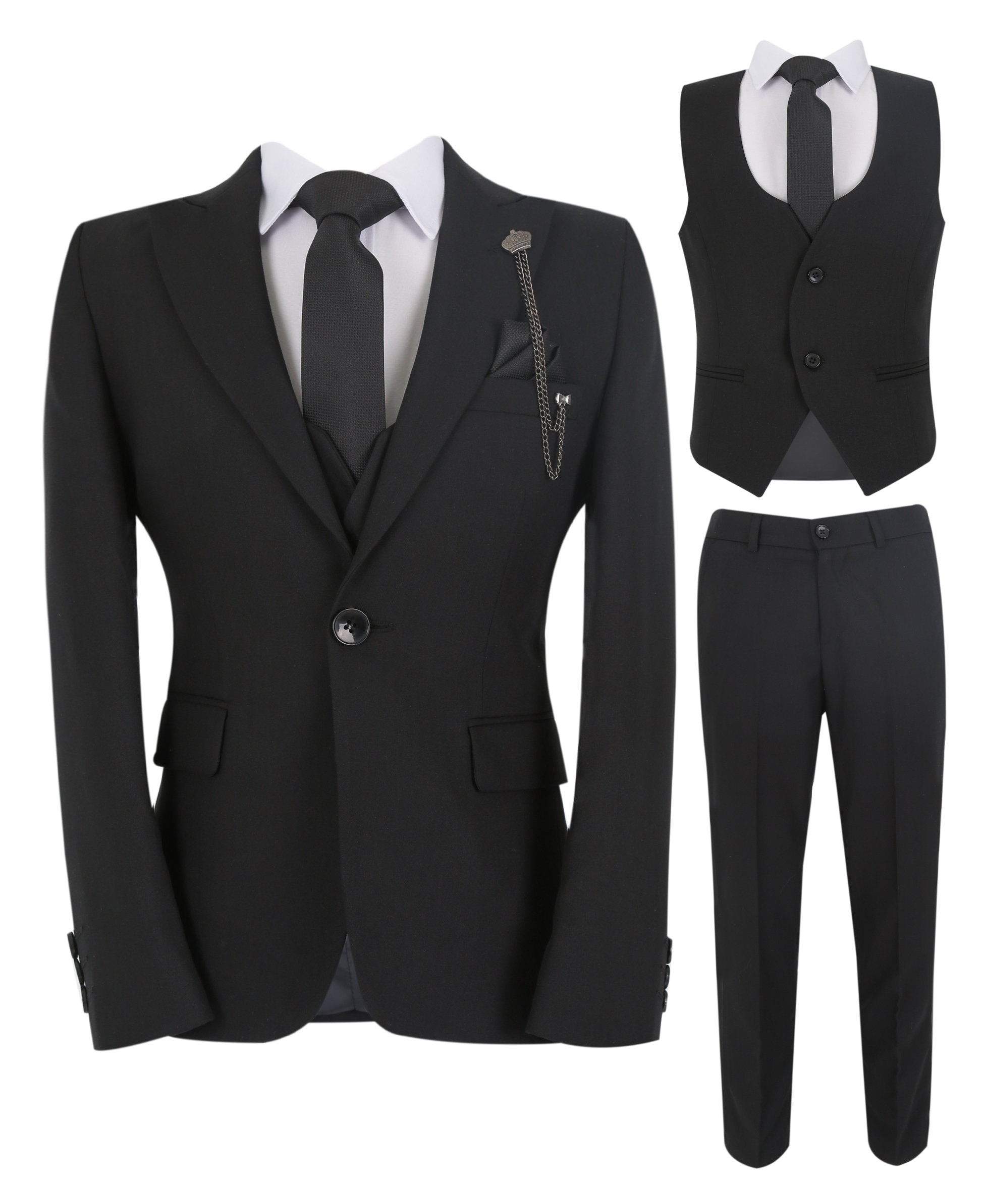 Boys Slim Fit Herringbone 8 Piece Suit Set - KING - Black