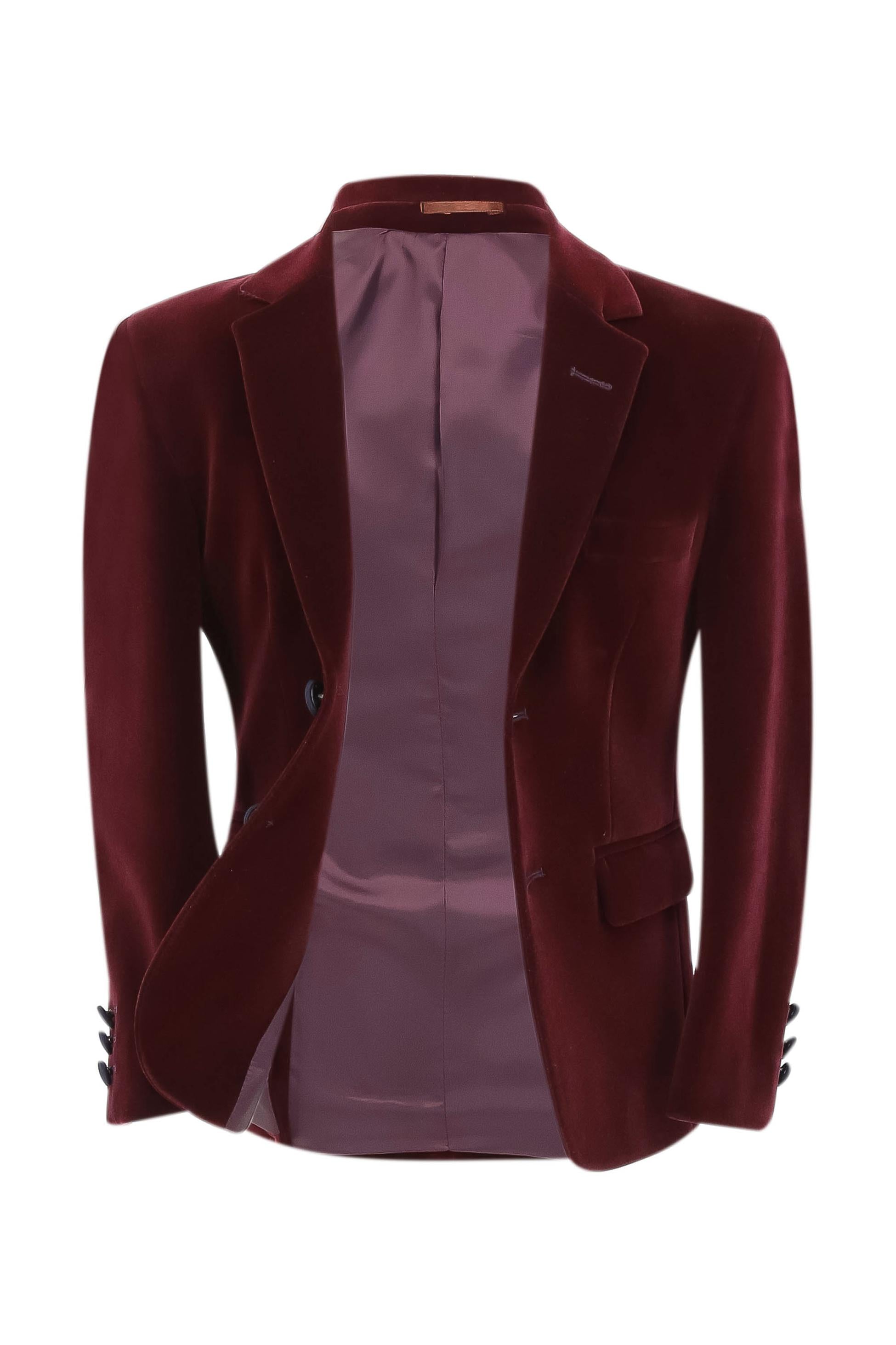 Boys Velvet Slim Fit Formal Blazer - Hackney - Burgundy