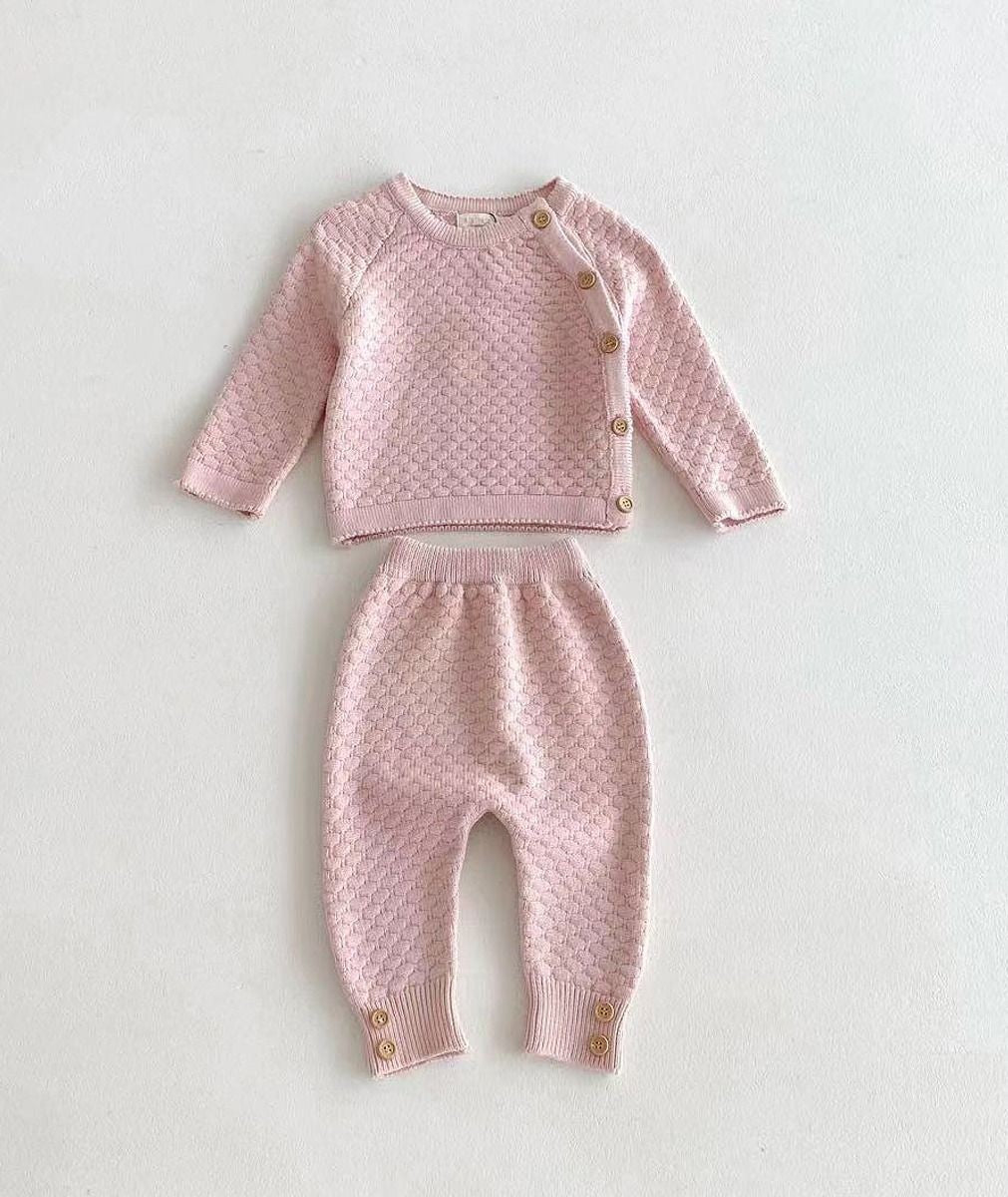 Baby Girls Honeycomb Knitted Jumper & Leggings Set - 2403 - Pink