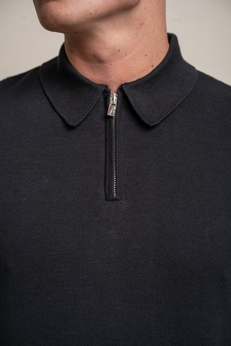 Men's Cotton Mock Neck Quarter Zip Jumper - Falcao - Black