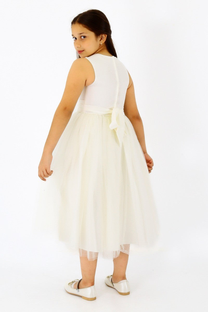 Flower Girls Sleeveless Tulle Communion Dress - Ivory